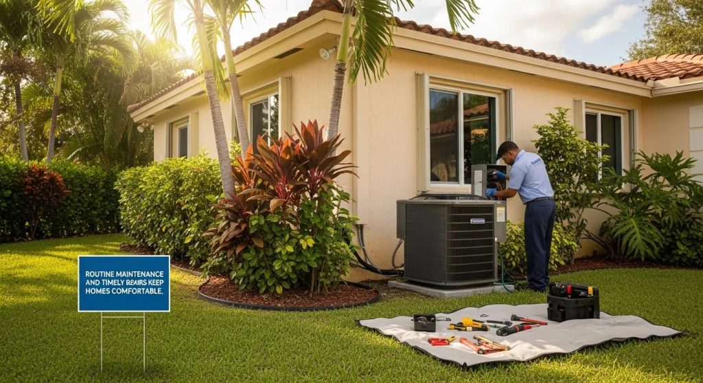 Residential air conditioner in Hialeah &mdash; routine maintenance and timely repairs keep homes comfortable