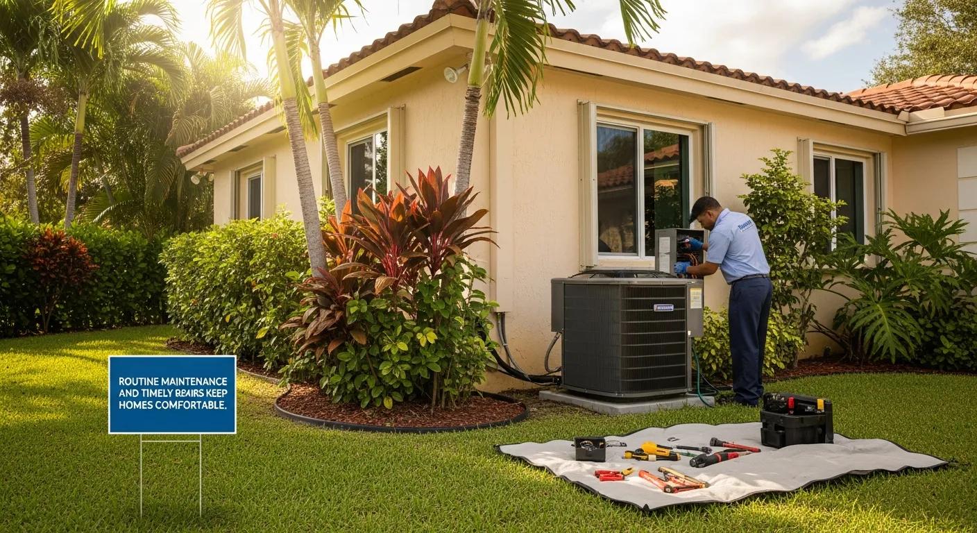 Residential air conditioner in Hialeah &mdash; routine maintenance and timely repairs keep homes comfortable