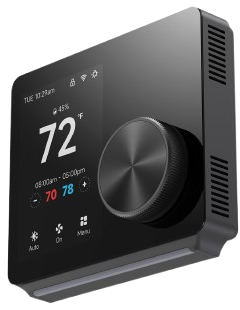Smart thermostat showcasing zoning systems in Hialeah, FL. Modern climate control interface for efficient home energy management. 124 char